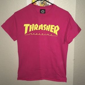 Hot pink and yellow Thrasher t-shirt